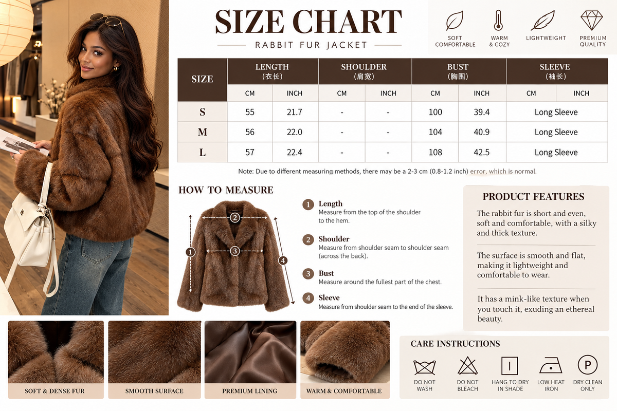 Rabbit Fur Jackets for Women Short Stand Collar Winter Coat