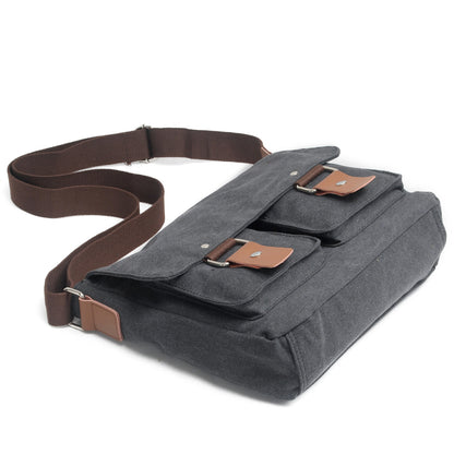 Canvas Camera Messenger Bag with Removable Organizer and Cowhide Trim