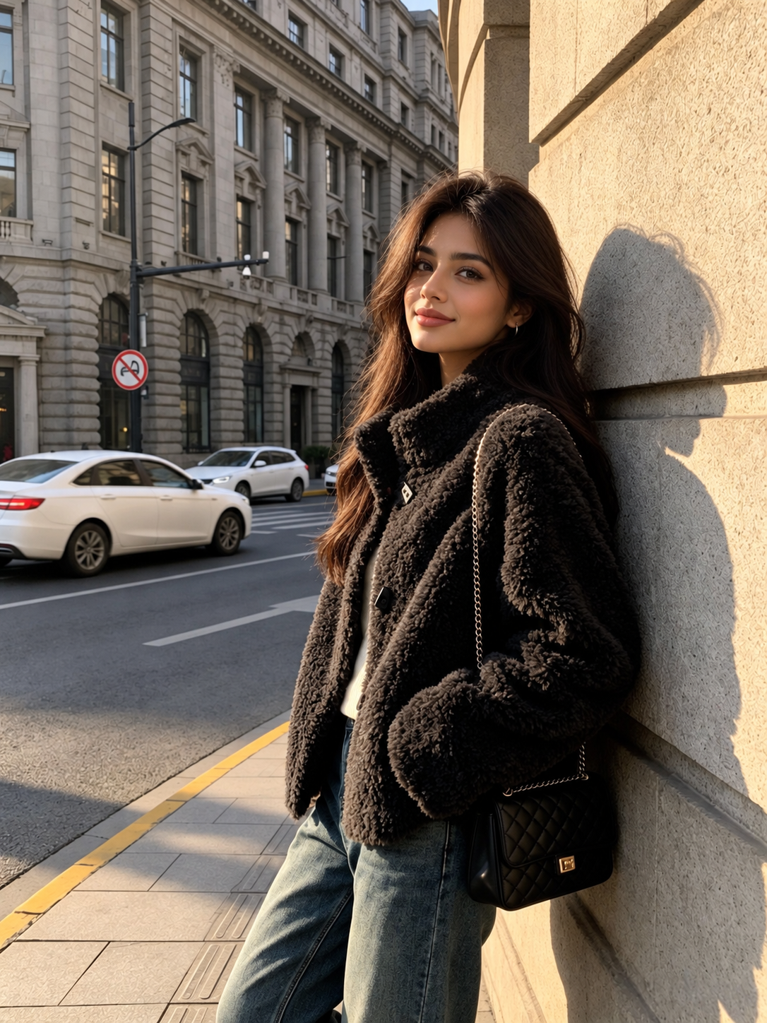 Women's Shearling Jacket with Stand Collar Short Winter Style