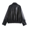 Women Faux Leather Bomber Jacket with Zipper Front
