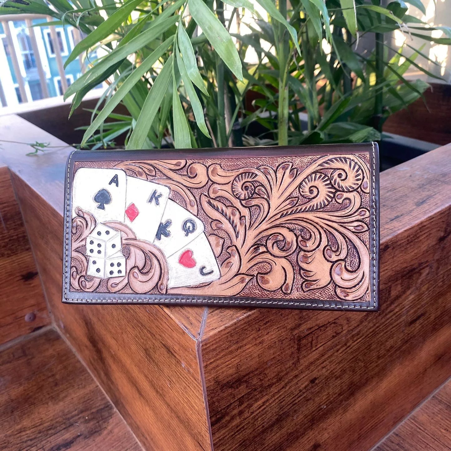 Hand Tooled Embossed Leather Clutch Purse