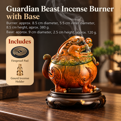 Incense Burner in Antique Brass Lion Design with Sculpted Lid