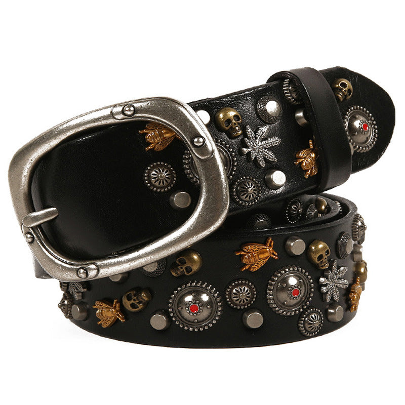 Punk Rivet Genuine Leather Belt for Men and Women