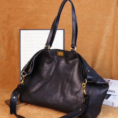 Large leather travel tote bag