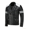 Genuine Biker Leather Jacket Black White