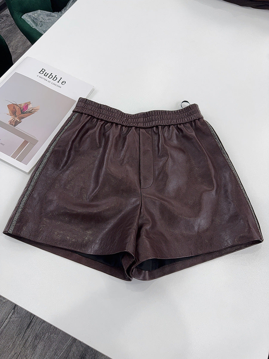 Brown Genuine Leather Shorts for Women