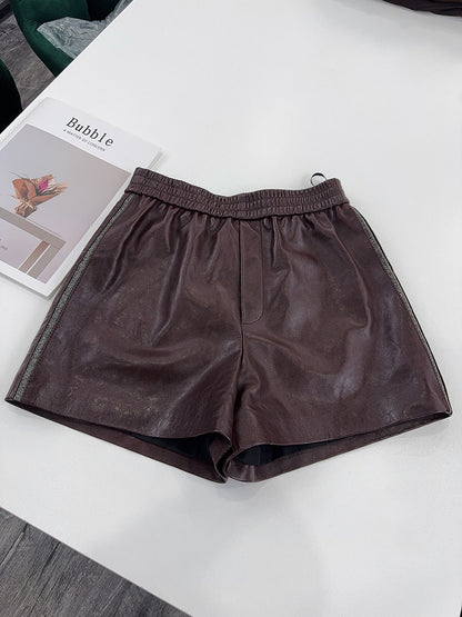 Brown Genuine Leather Shorts for Women