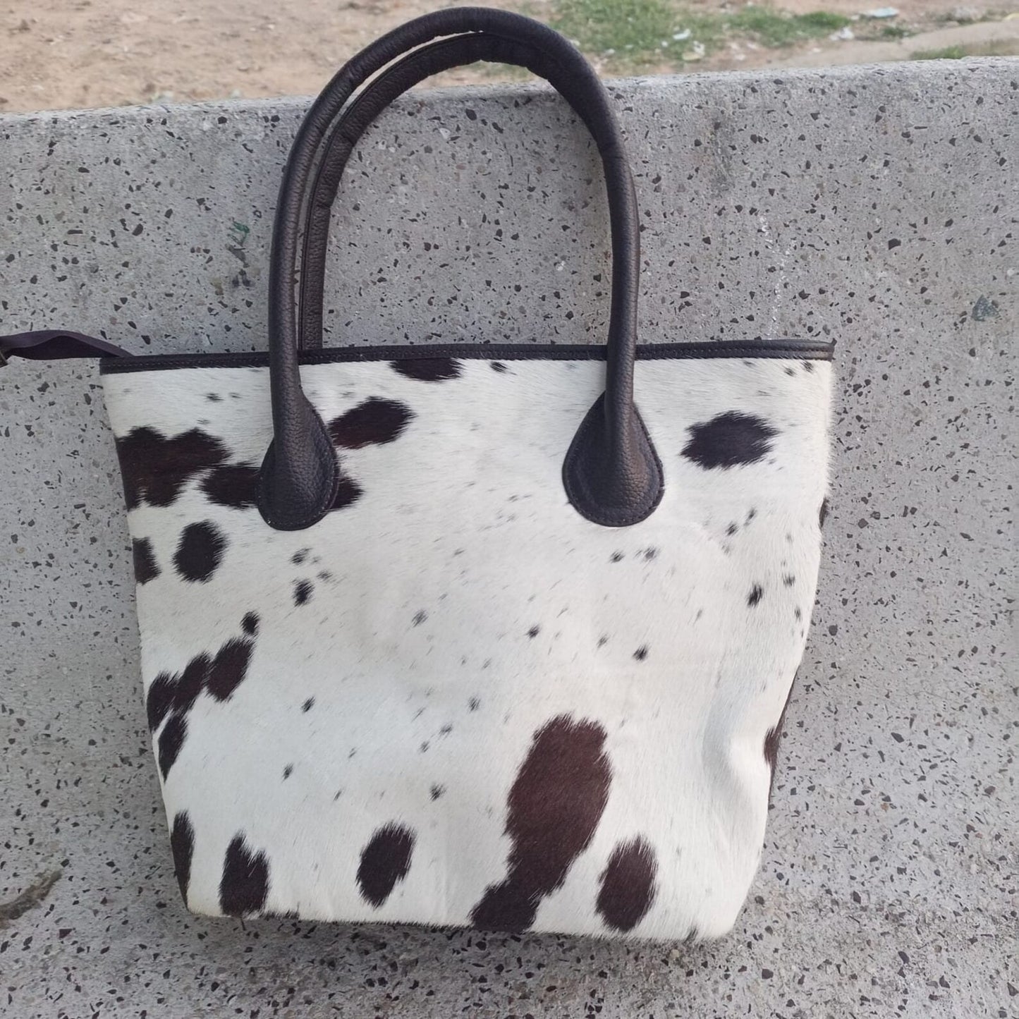 Exotic Spotted Cow Fur Tote Purse