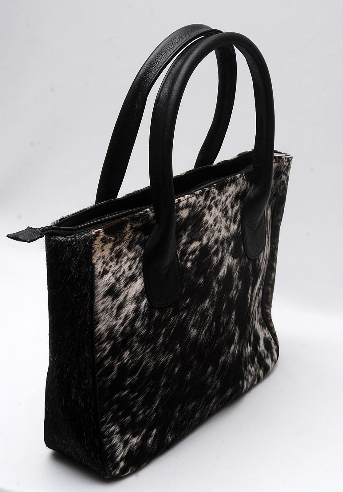 New Cowhide Shoulder Purse Speckled Black White