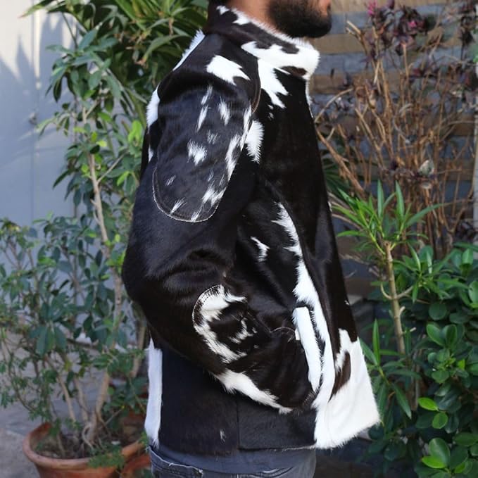 Cowhide Fur Jacket Men's Black White