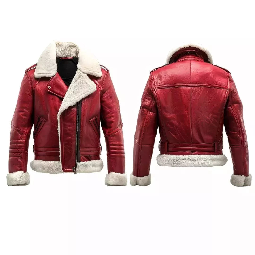 men shearling leather coat with fur