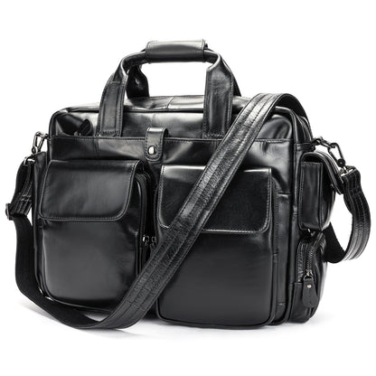 Genuine Leather Office Bag with Trolley Strap