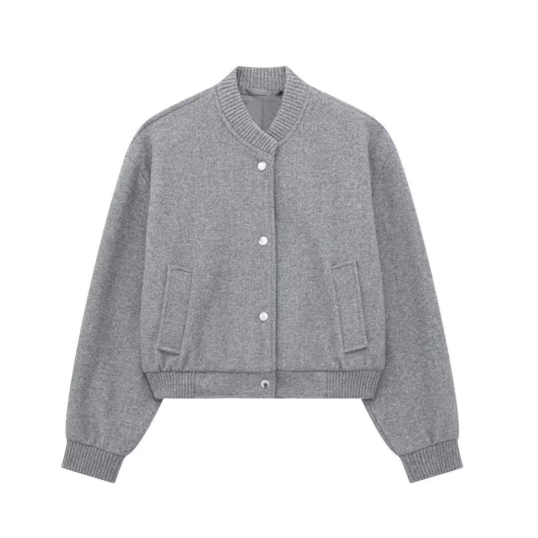 Women Loose Wool Bomber Pilot Jacket