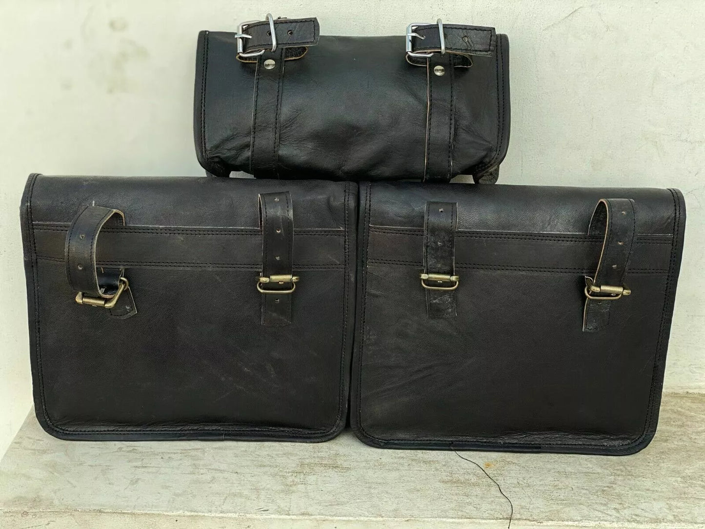 black leather bike panniers