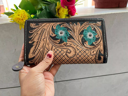 Tooled Leather Embossed Clutch Purse