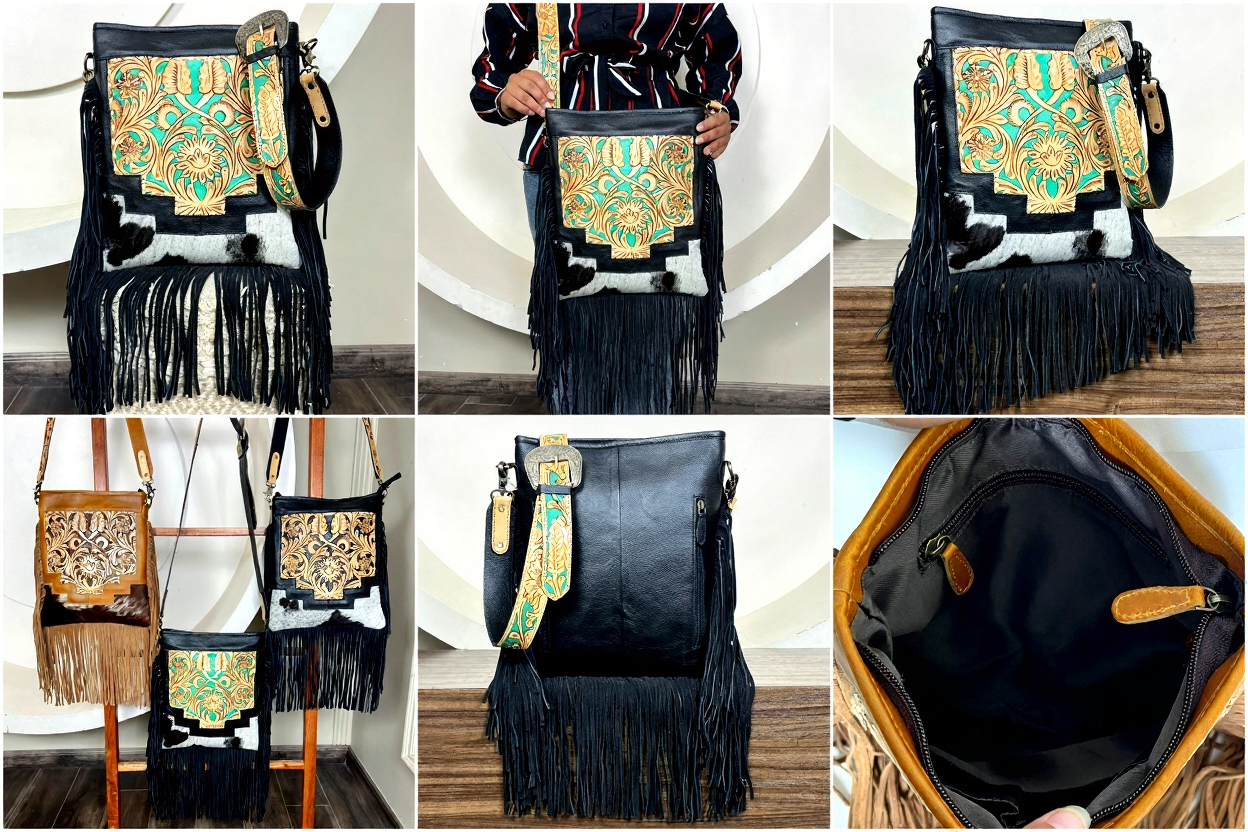Luxury fringe cowhide leather crossbody bag