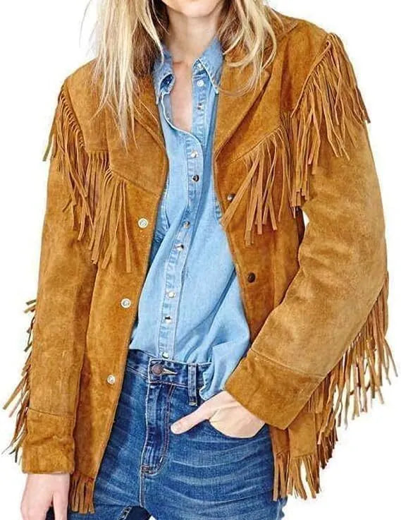 Women's Western Fringe Leather Suede Jacket