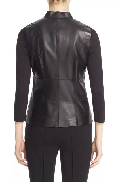 Women's Real Leather Vest Black