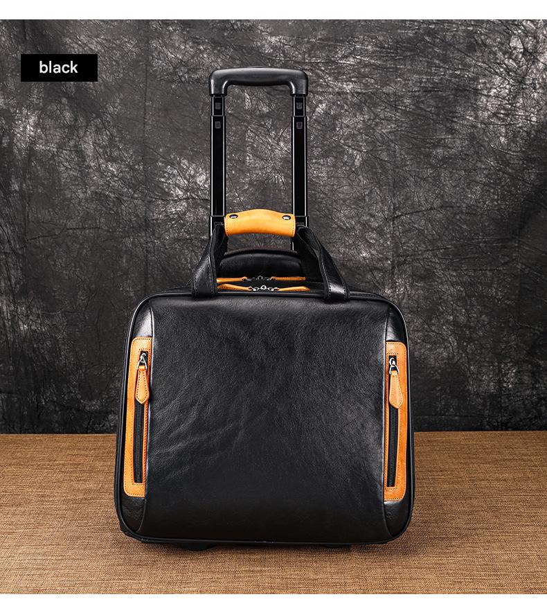 Real Leather Trolley Suitcase Carry-On with Wheels