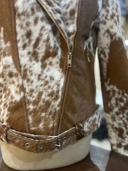 Genuine brown and white cow skin jacket