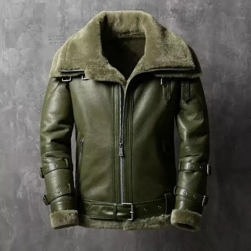 Green Bomber Aviator Leather Jacket