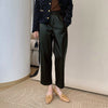 Women’s Genuine Leather Pants High Waist Wide-Leg Trousers