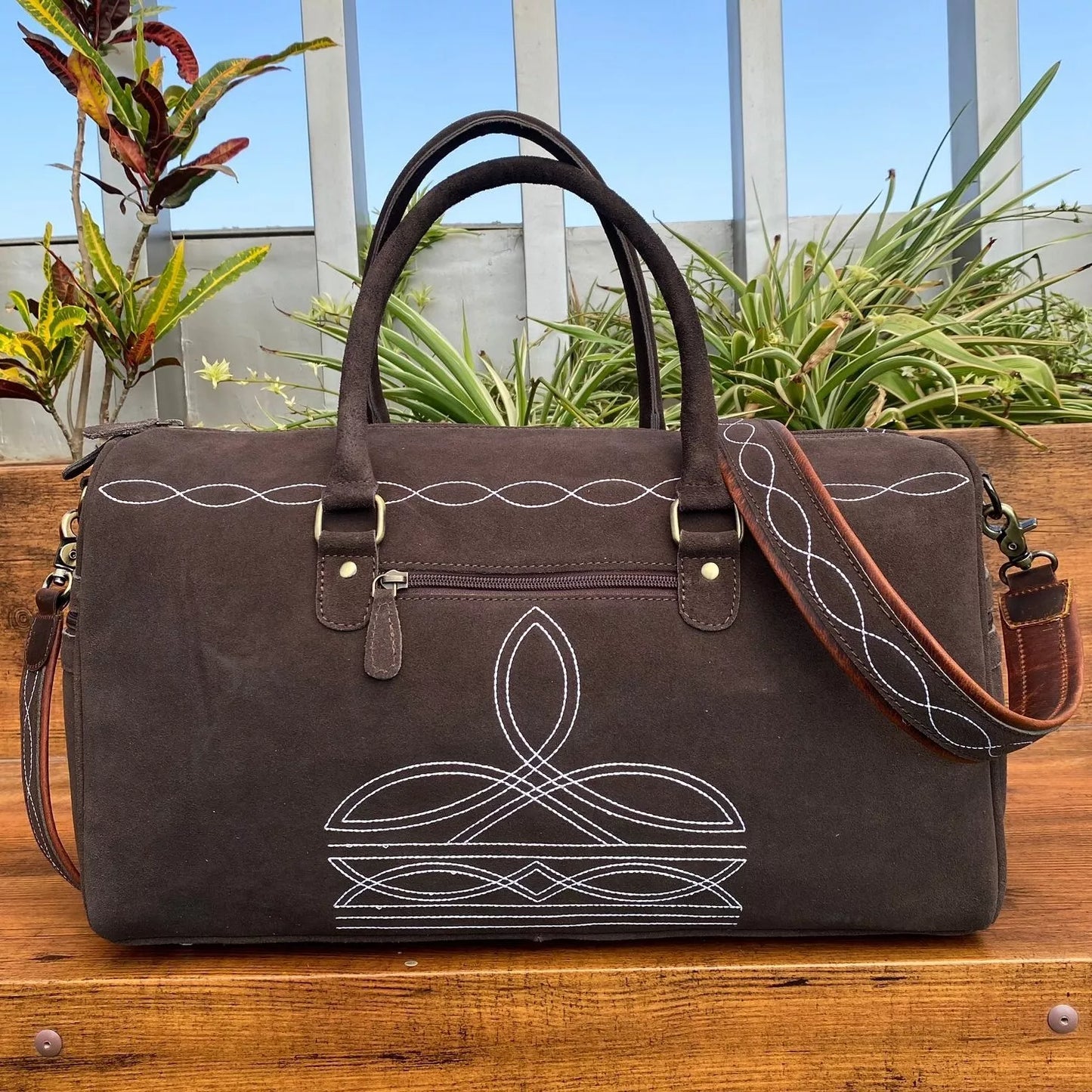 Boot Stitch Suede Leather Luggage Bag