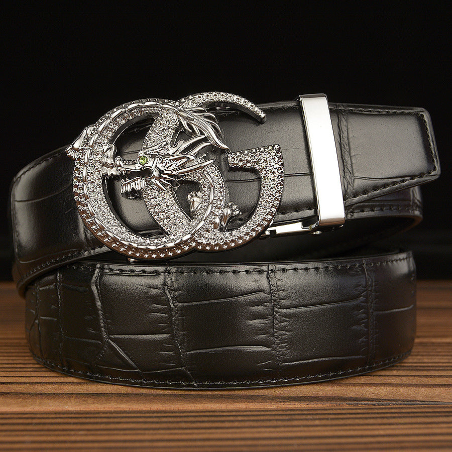 Men’s Leather Belt with Dragon G-Shaped Buckle