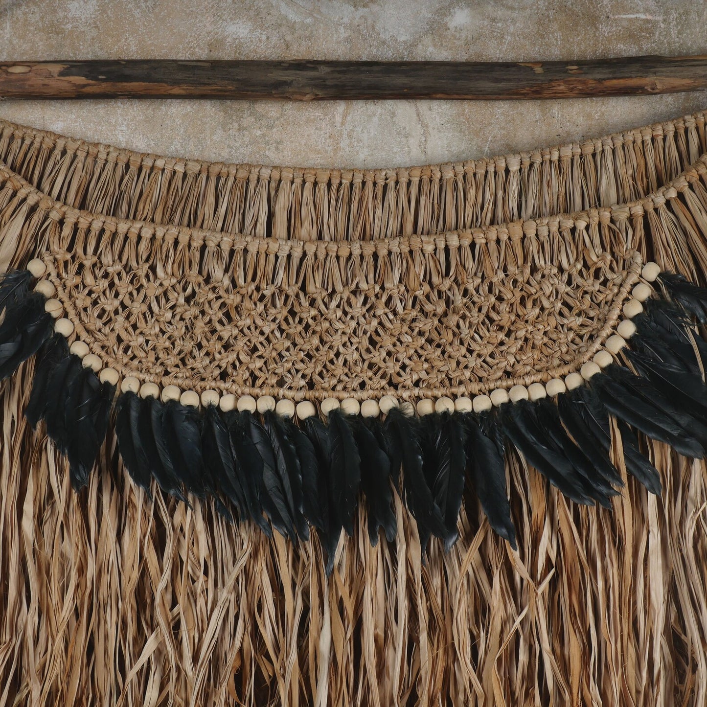 The pulu natural raffia feather wall hanging decor