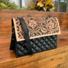 Quilted tooled leather crossbody bags