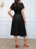 Black Lace Sleeve A-Line Evening Dress With Waist Tie