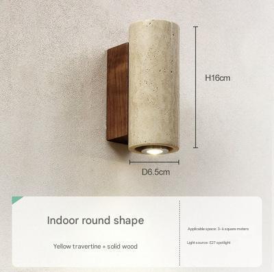 Yellow Travertine Wall Lamp Solid Wood Sconce 3