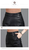 Women Leather Skirt High Waist Mid-Length with Back Slit
