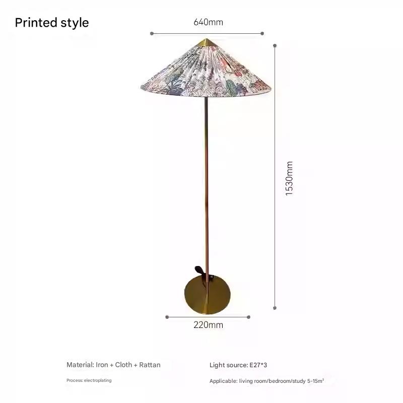 Danish Wabi-Sabi Rattan Floor Lamp Retro Hat Style Standing Light