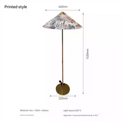 Danish Wabi-Sabi Rattan Floor Lamp Retro Hat Style Standing Light