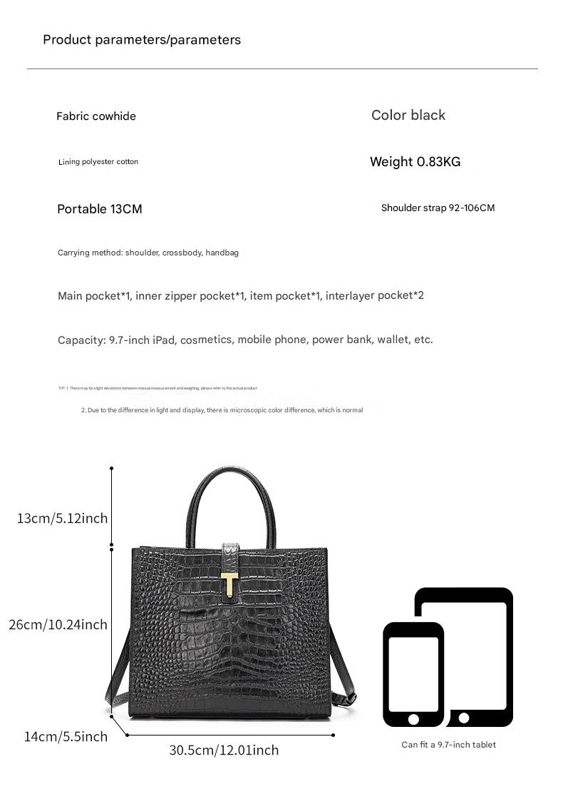 Black Crocodile Print Leather Shoulder Bag Crossbody