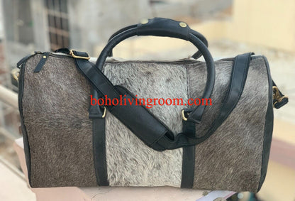 Hair On Cowhide Grey Weekender Bag