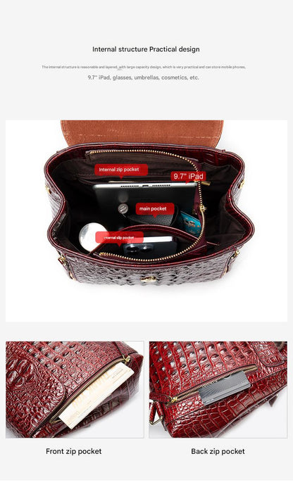 Women’s Designer Genuine Leather Crocodile Pattern Backpack