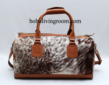 Cowhide Weekender Bag Speckled Brown White