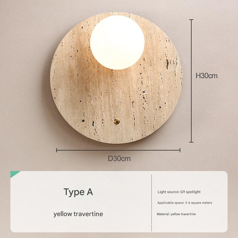 Yellow Travertine Wall Lamp Modern Wabi-Sabi Stone Sconce