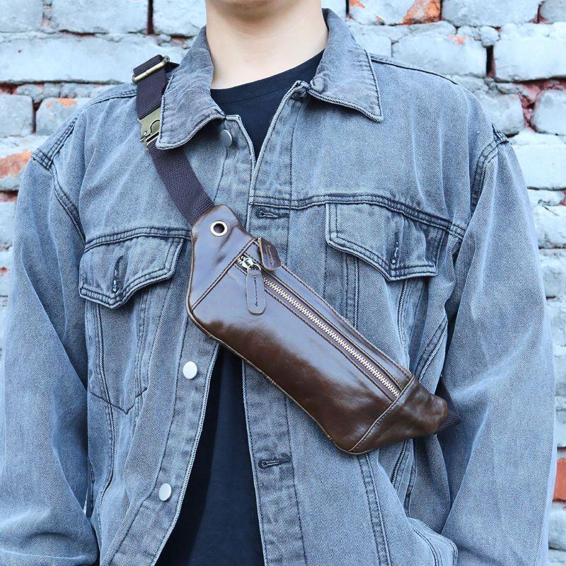 Men’s Cowhide Leather Crossbody Waist Bag
