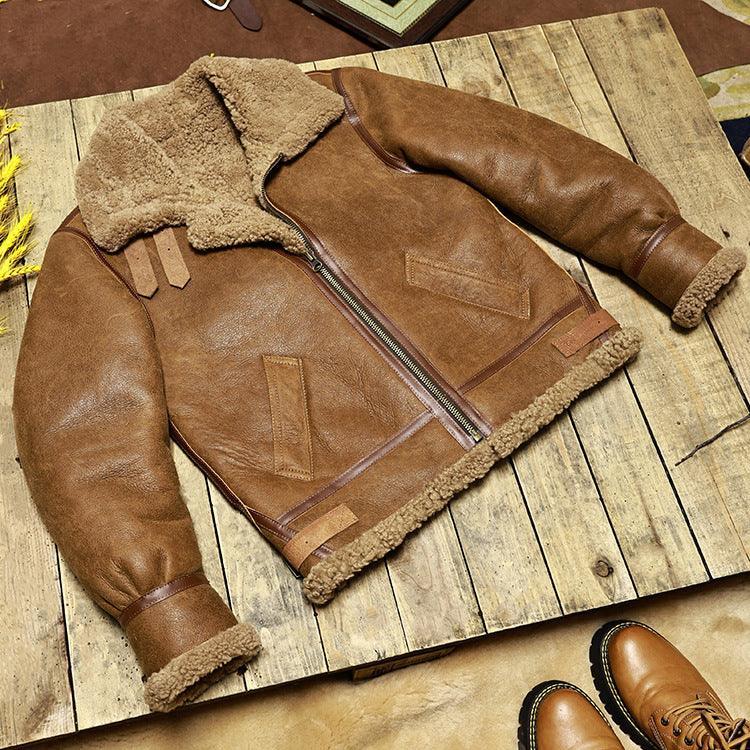 Men’s Real Shearling Fur Leather Aviator Flight Jacket 3 S