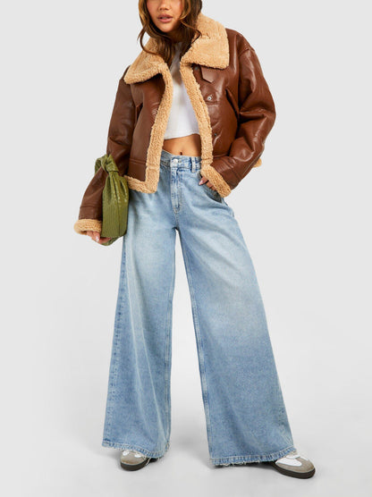 shearling fur leather bomber jacket women