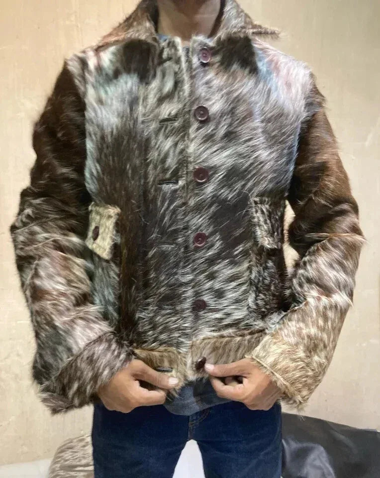 Men’s Genuine Speckled Cowhide Fur Leather Jacket
