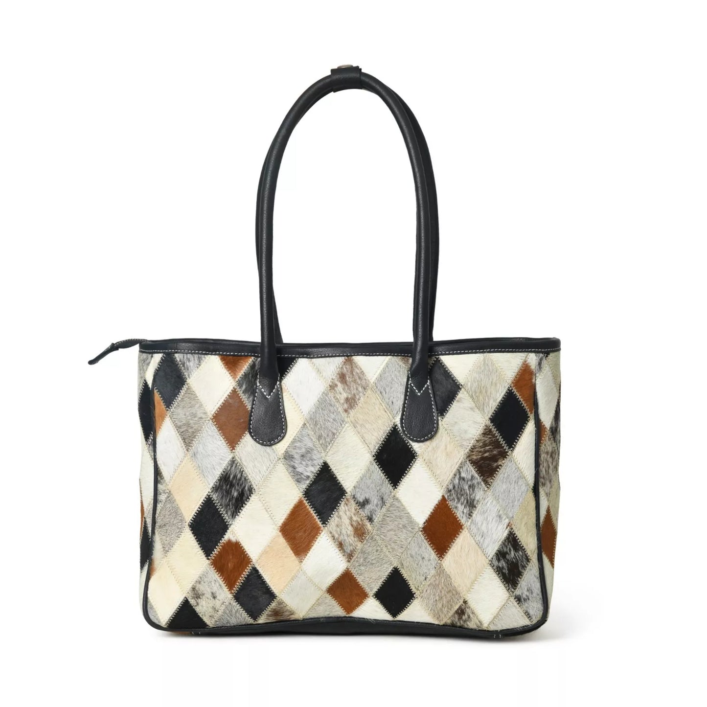 Patchwork Cowhide Leather Tote Bag