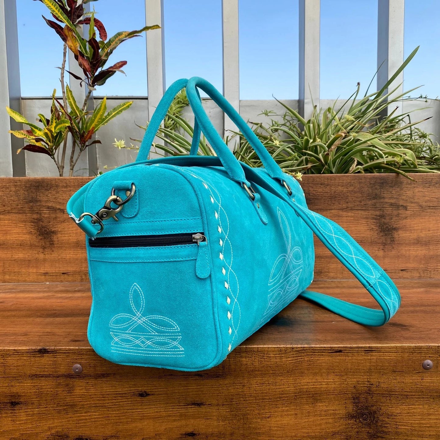 Boot Stitch Suede Leather Holdall Duffle Bag