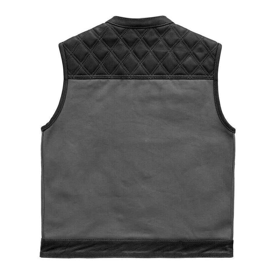 Black Leather Gray Denim Motorcycle Vest