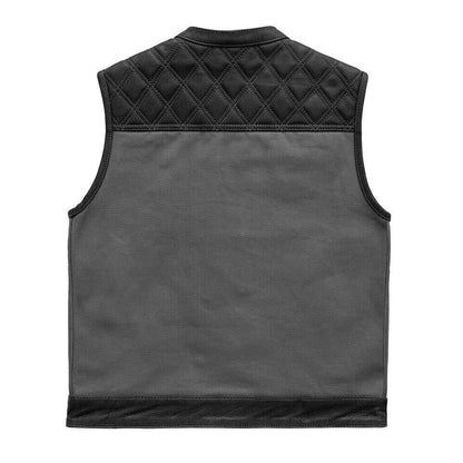 Black Leather Gray Denim Motorcycle Vest