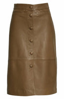 women leather beige high waist pencil skirt