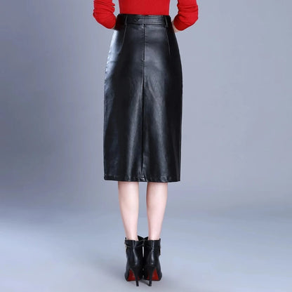 Women's Leather Midi Skirt